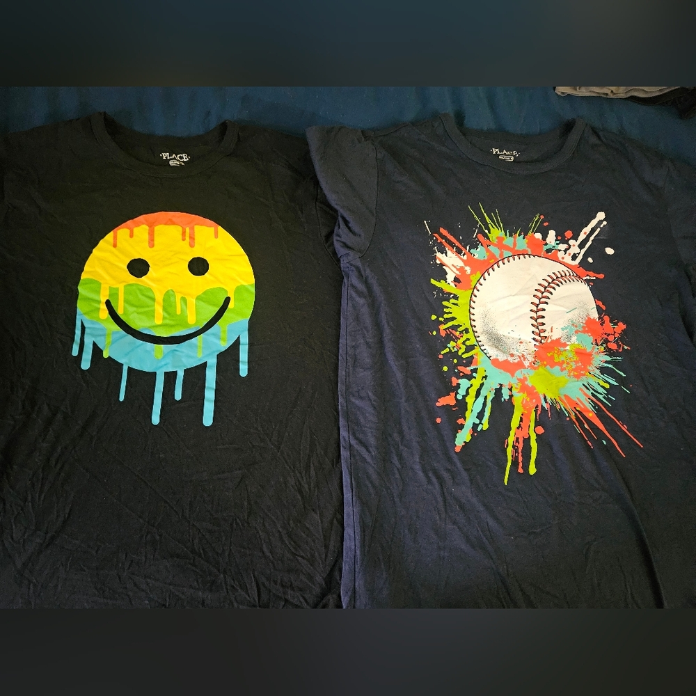 The Children's Place Black Tees with Rainbow and Baseball Graphics